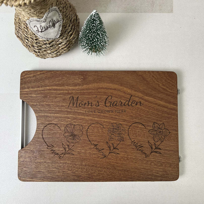 Customized Mom's Garden Cutting Board With Heart Birth Flowers Names