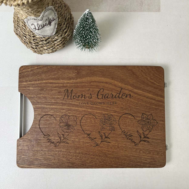 Customized Mom's Garden Cutting Board With Heart Birth Flowers Names