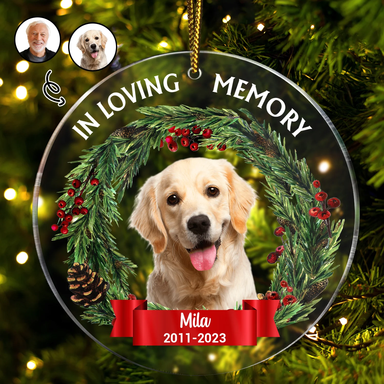 Custom Photo In Loving Memory - Christmas, Memorial Gift For Family, Pet Lovers - Personalized Circle Acrylic Ornament