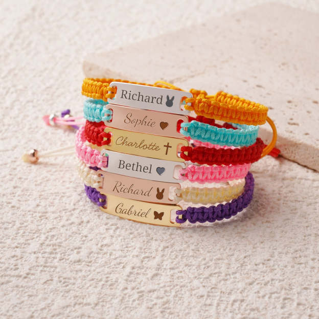 Personalized Hand-Woven Cord Children's Identity Bracelet