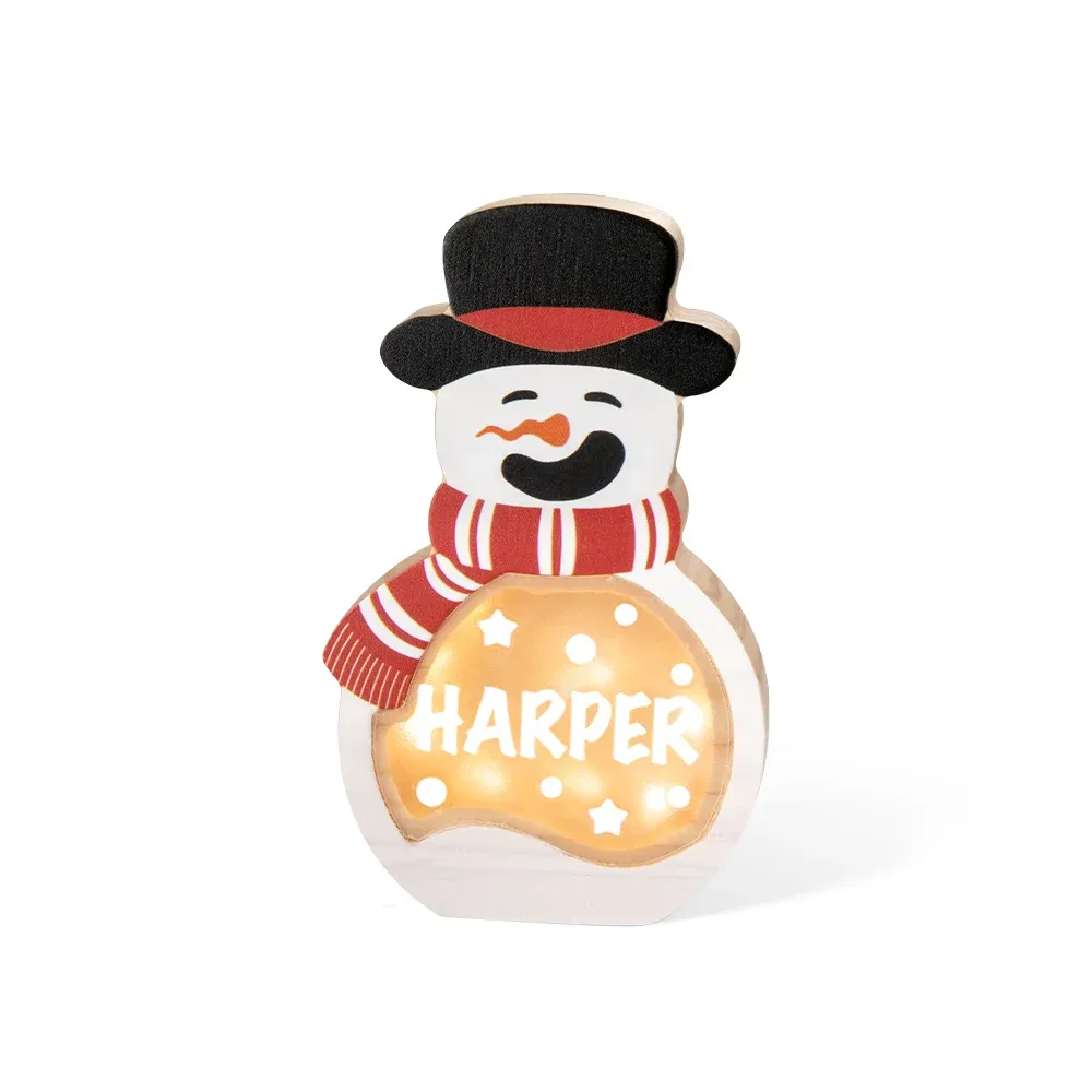 Personalized Snowman Wooden Decoration with LED Light Tabletop Winter Name Block Sign Holiday Party Supplies Christmas Gift for Family