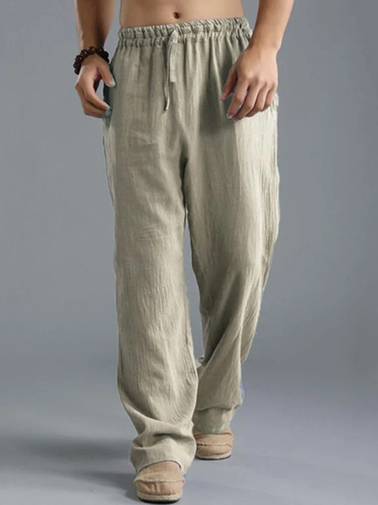 Men'S Vintage Drawstring Casual Cotton Linen Pants