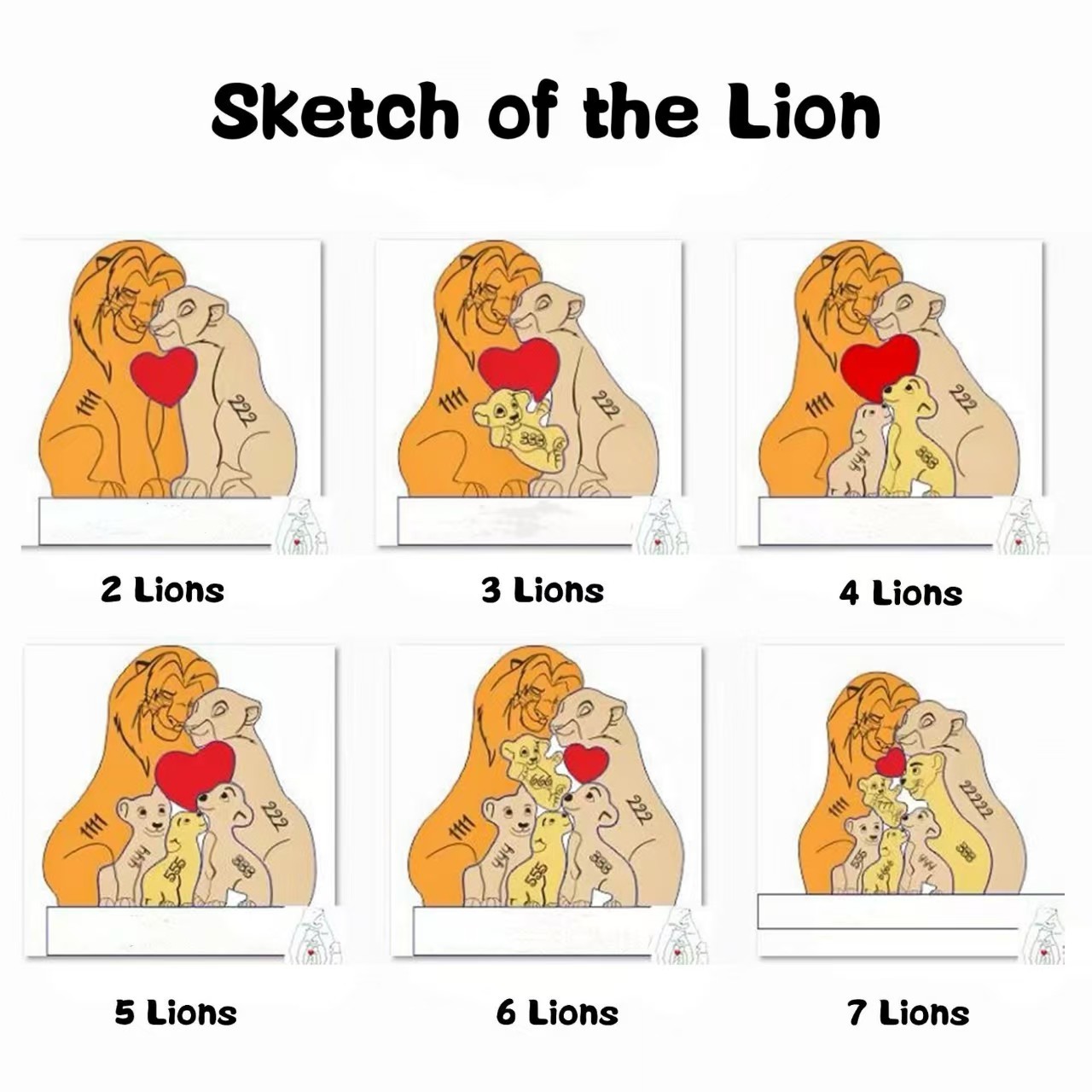 Lion Family Members Custom Carved Wooden Jigsaw Puzzle, Family Gift