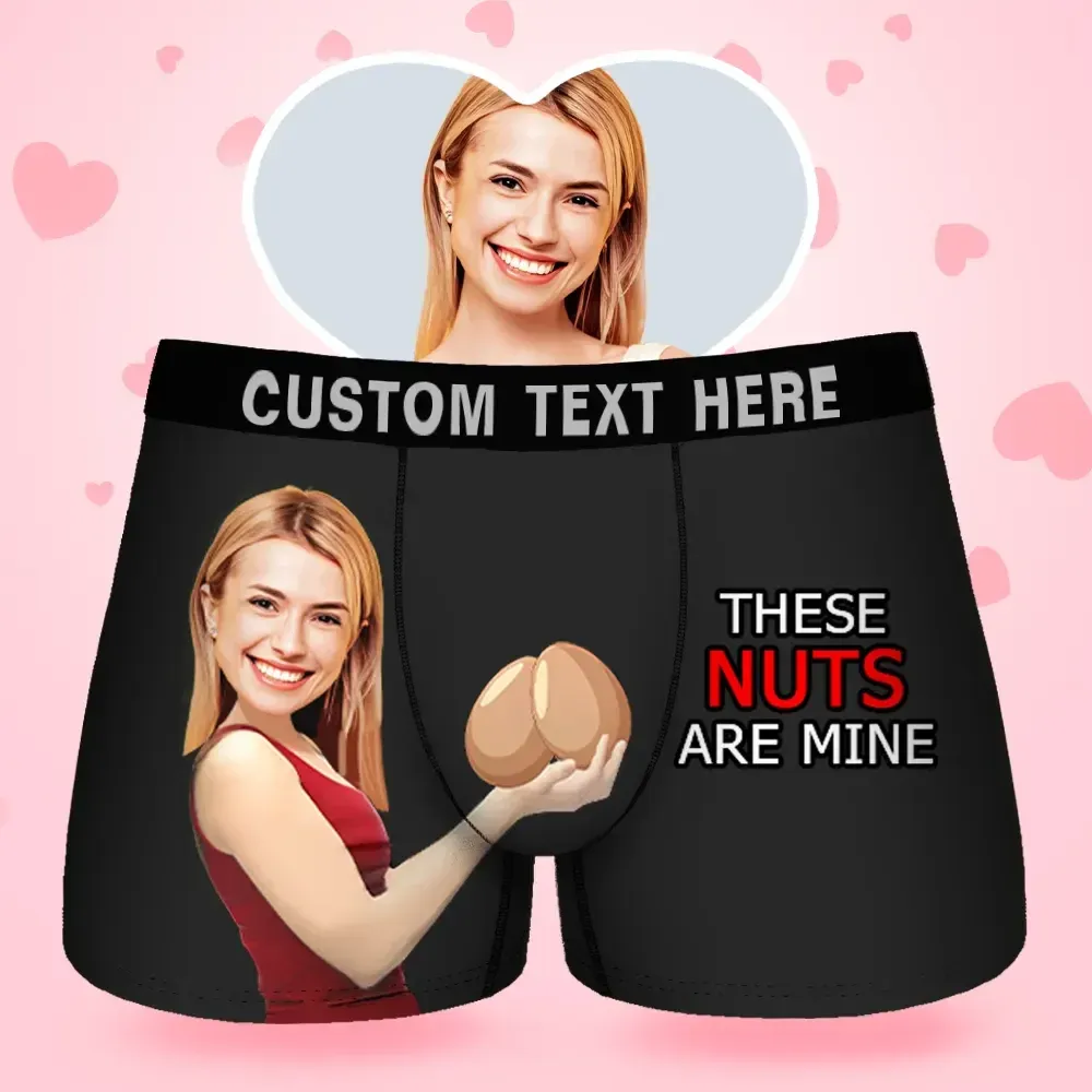 Father's Day Gifts Custom Face Men's Boxer These Nuts Are Mine Style Underwear, Birthday Gifts for Husband, Waistband Text Boxer Gift