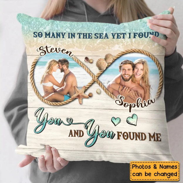 Personalized Lovely Beach Gift For Couple Custom Photos With Infinite-Shaped Pillow