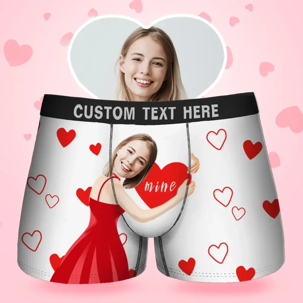 Custom Face Men's Boxer It'S Mine Style Underwear, Birthday Gifts for Husband, Waistband Text Boxer Gift