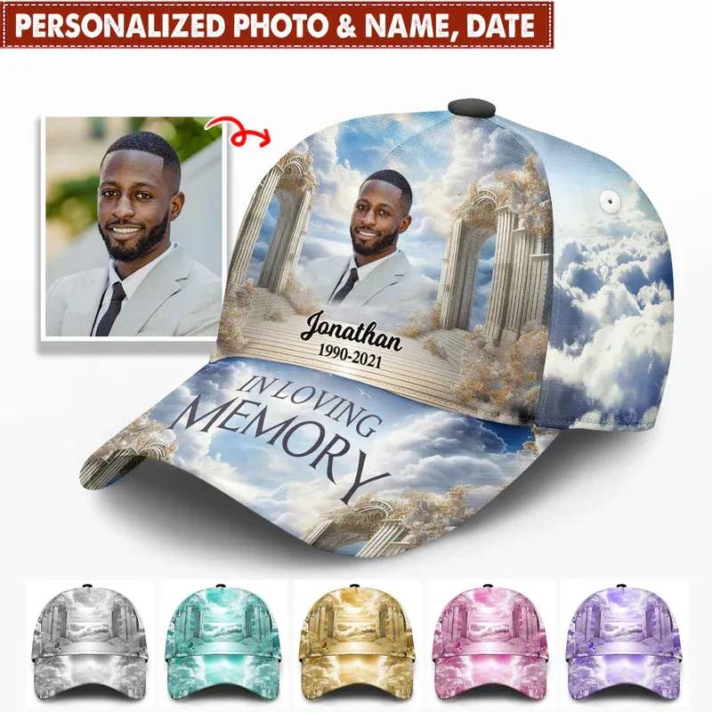 Memorial Upload Photo Heaven Gate Sky, In Loving Memory Personalized Classic Cap LPL09MAY24CT1