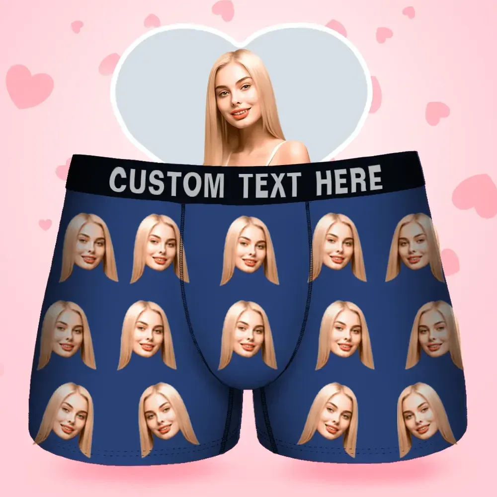 Custom Face Men's Boxer Gift For Boyfriend Style Underwear, Birthday Gifts for Husband, Waistband Text Boxer Gift