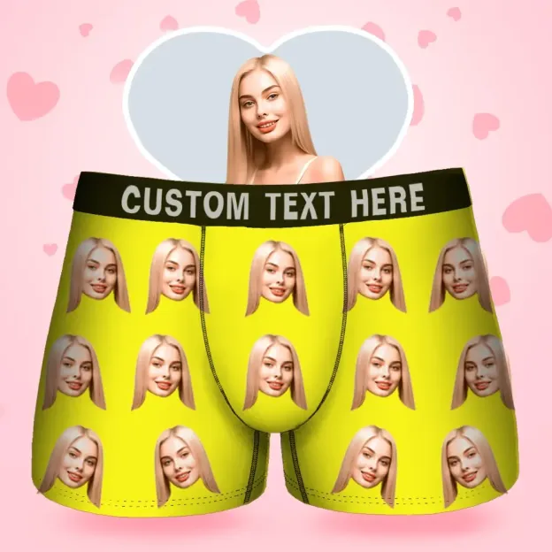 Custom Face Men's Boxer Gift For Boyfriend Style Underwear, Birthday Gifts for Husband, Waistband Text Boxer Gift