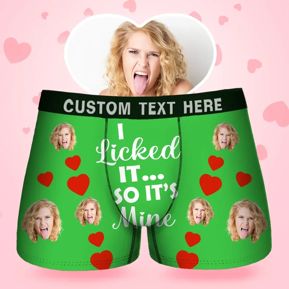 Custom Face Men's Boxer I Licked It Style Underwear, Birthday Gifts for Husband, Waistband Text Boxer Gift