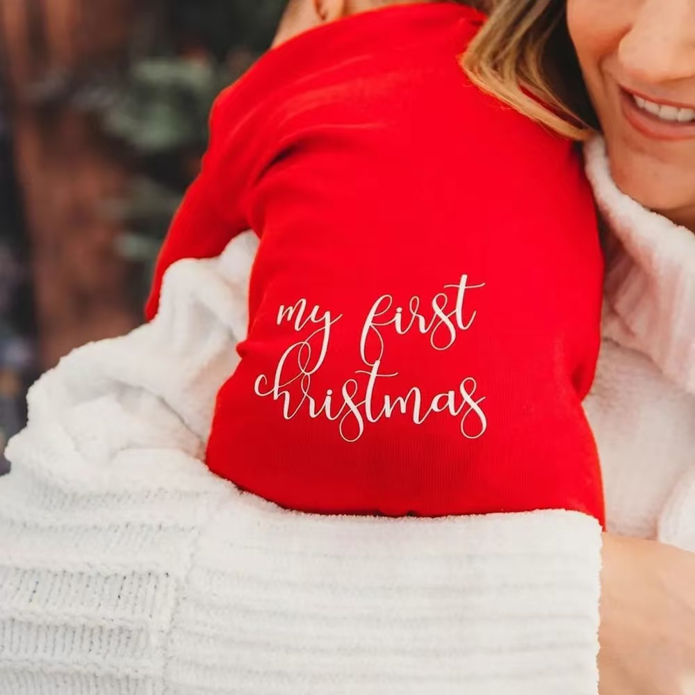 Personalized Baby First Christmas Cozy Soft Long Sleeve Romper
