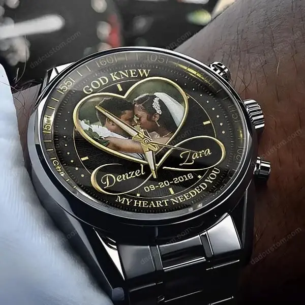 Couple Photo Upload - Custom Metal Watch - The best anniversary gift for husband