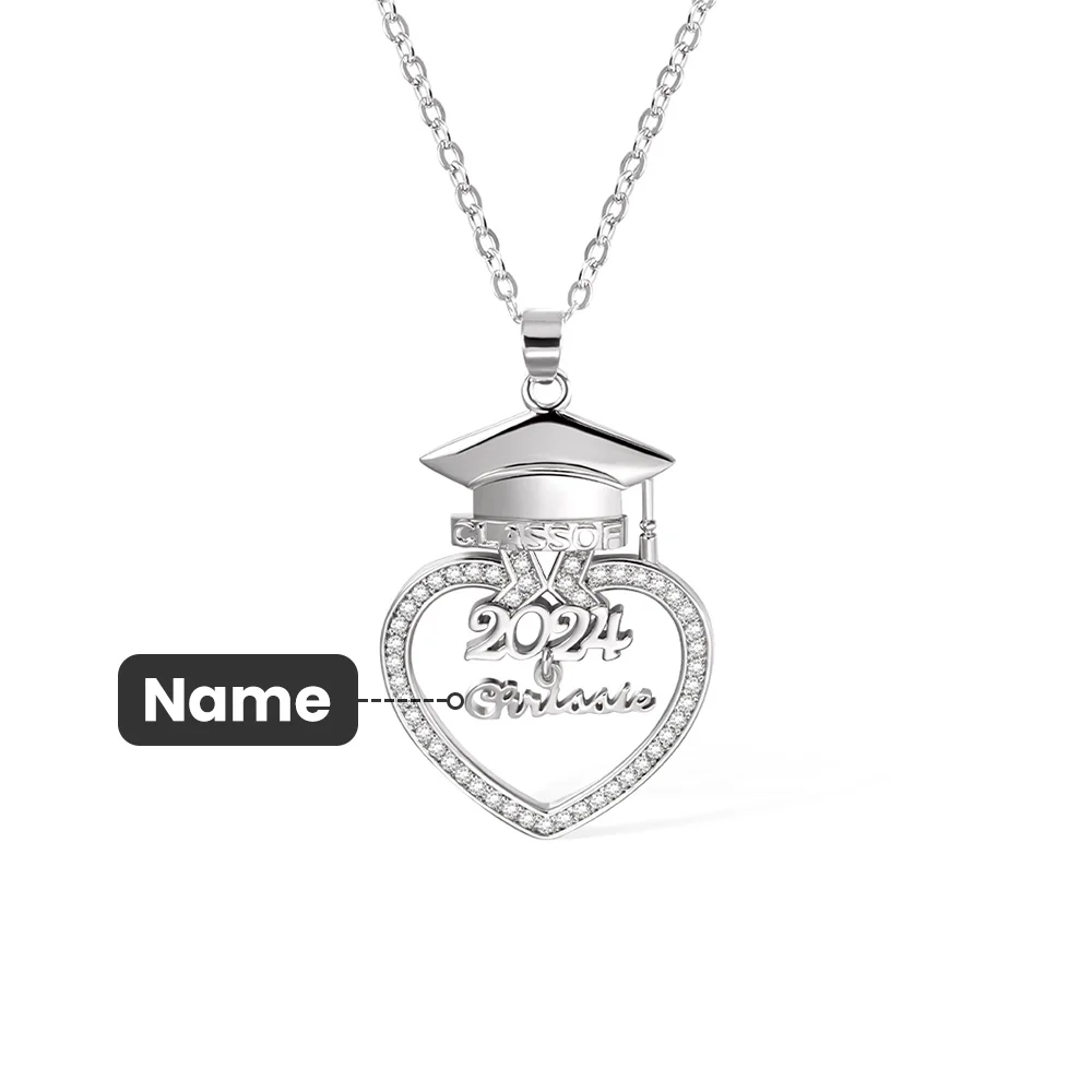 Personalized Graduation Cap Heart Zircon Necklace with Name for Class of 2024 Graduation Gift for Her