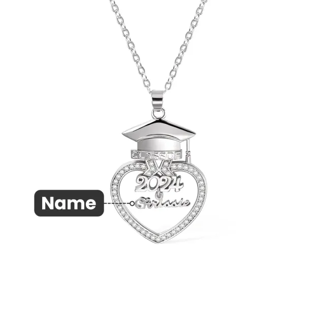 Personalized Graduation Cap Heart Zircon Necklace with Name for Class of 2024 Graduation Gift for Her
