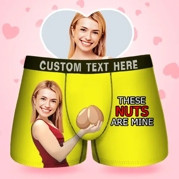 Father's Day Gifts Custom Face Men's Boxer These Nuts Are Mine Style Underwear, Birthday Gifts for Husband, Waistband Text Boxer Gift