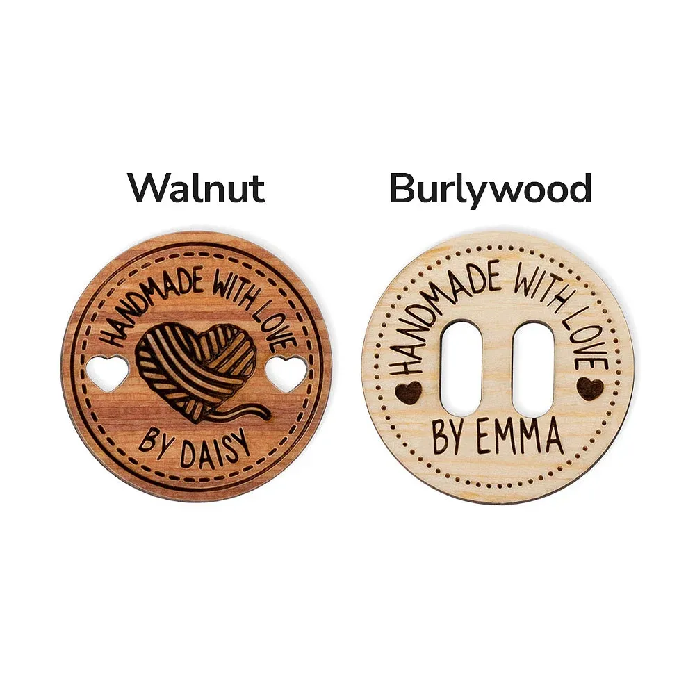 Personalized Handmade with Love Wooden Buttons Set of 10 Clothing Labels Gift for Mother Grandma Knitting Crocheting Lovers