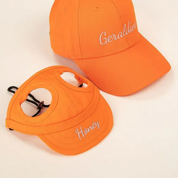 Personalized owner and dog embroidered name cap set, the perfect birthday gift for dog moms, dads and pet lovers