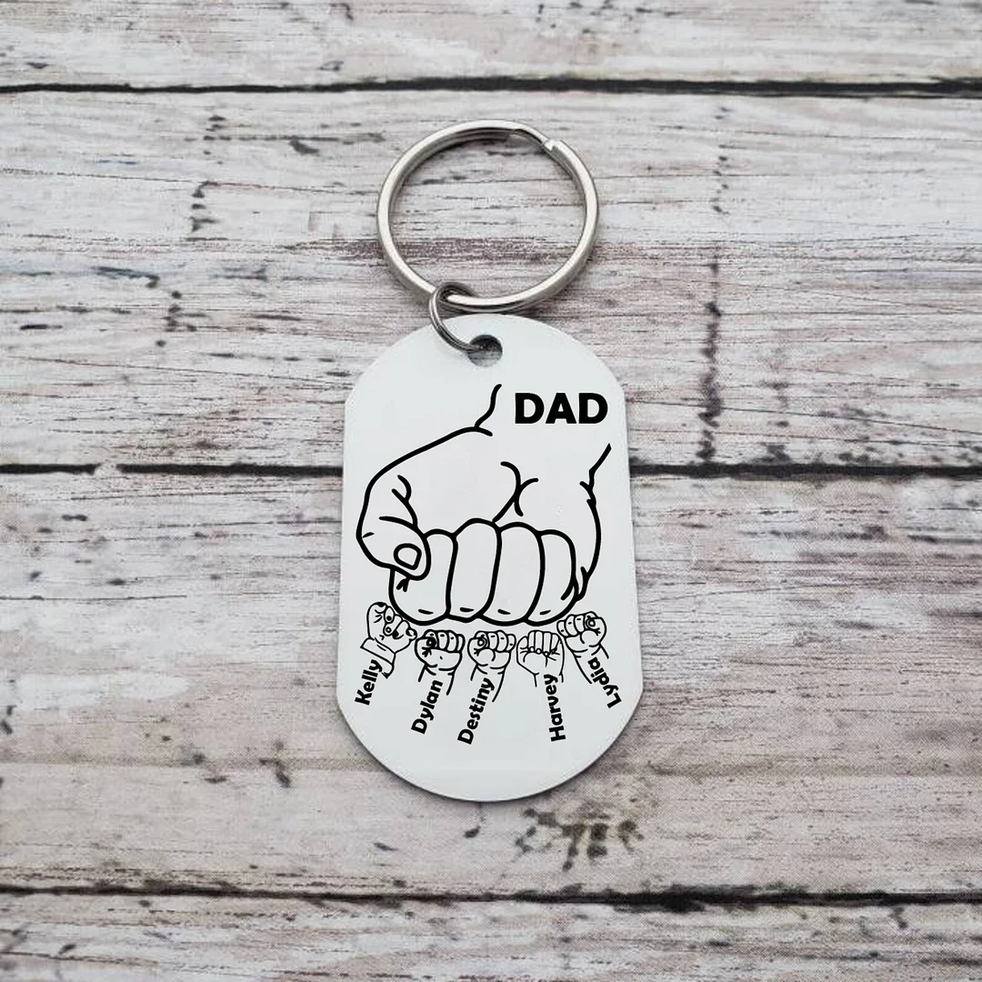 5 Names-Personalized Dad Photo Keychain Fist Keychain