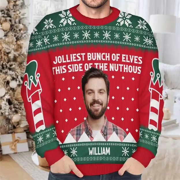 Custom Photo Jolliest Bunch Of Elves - Personalized Unisex Ugly Sweater