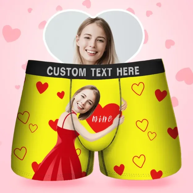 Custom Face Men's Boxer It'S Mine Style Underwear, Birthday Gifts for Husband, Waistband Text Boxer Gift