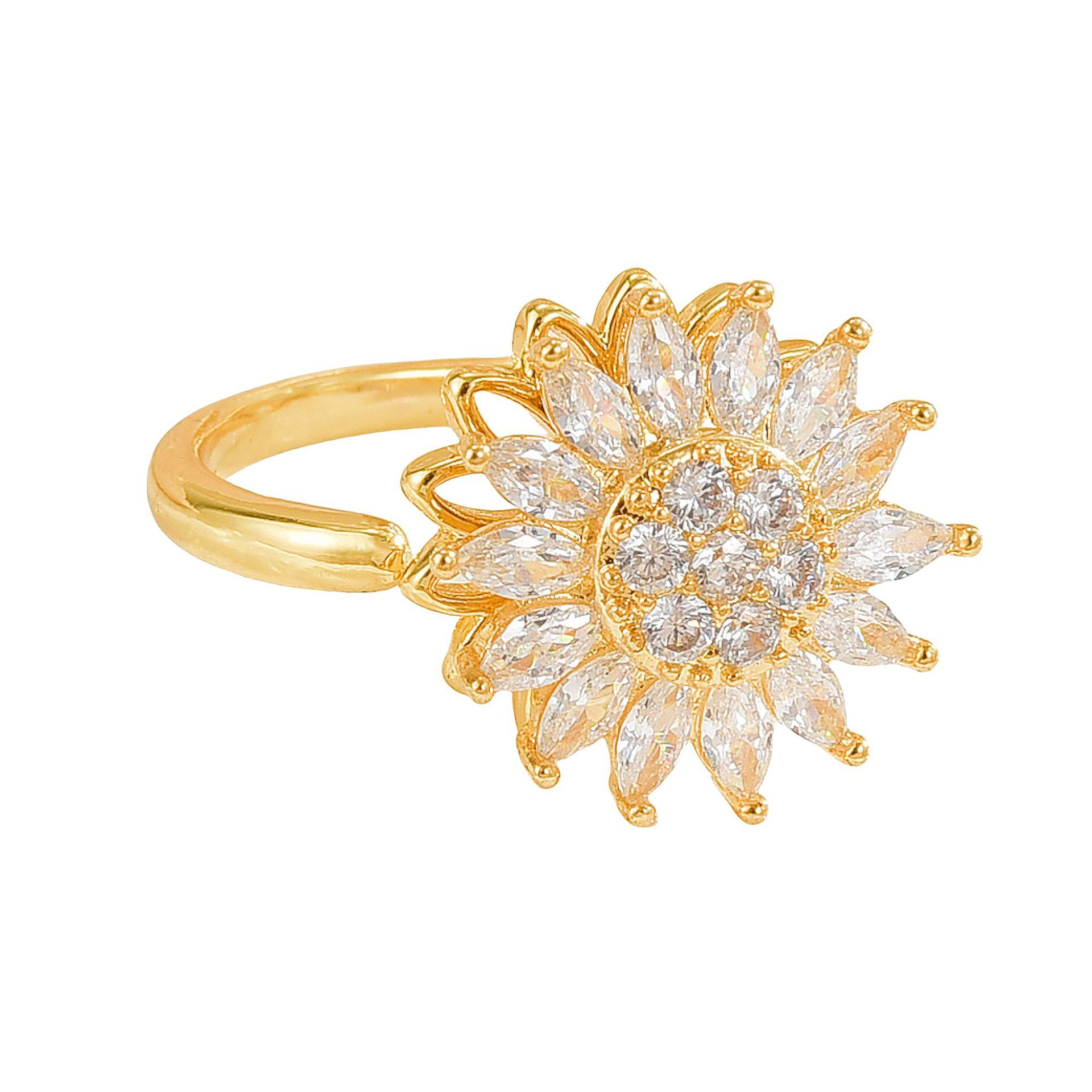 Full diamond sunflower open ring