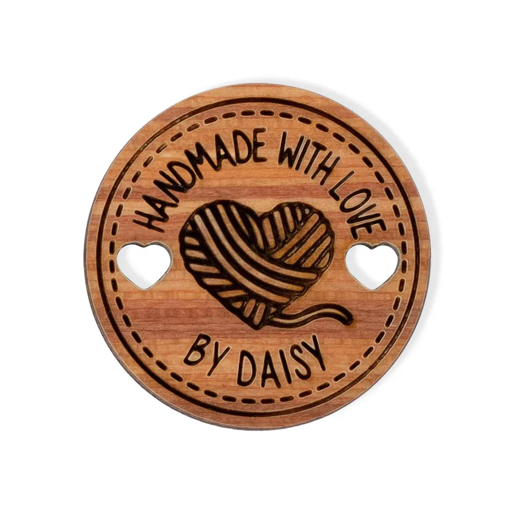 Personalized Handmade with Love Wooden Buttons Set of 10 Clothing Labels Gift for Mother Grandma Knitting Crocheting Lovers