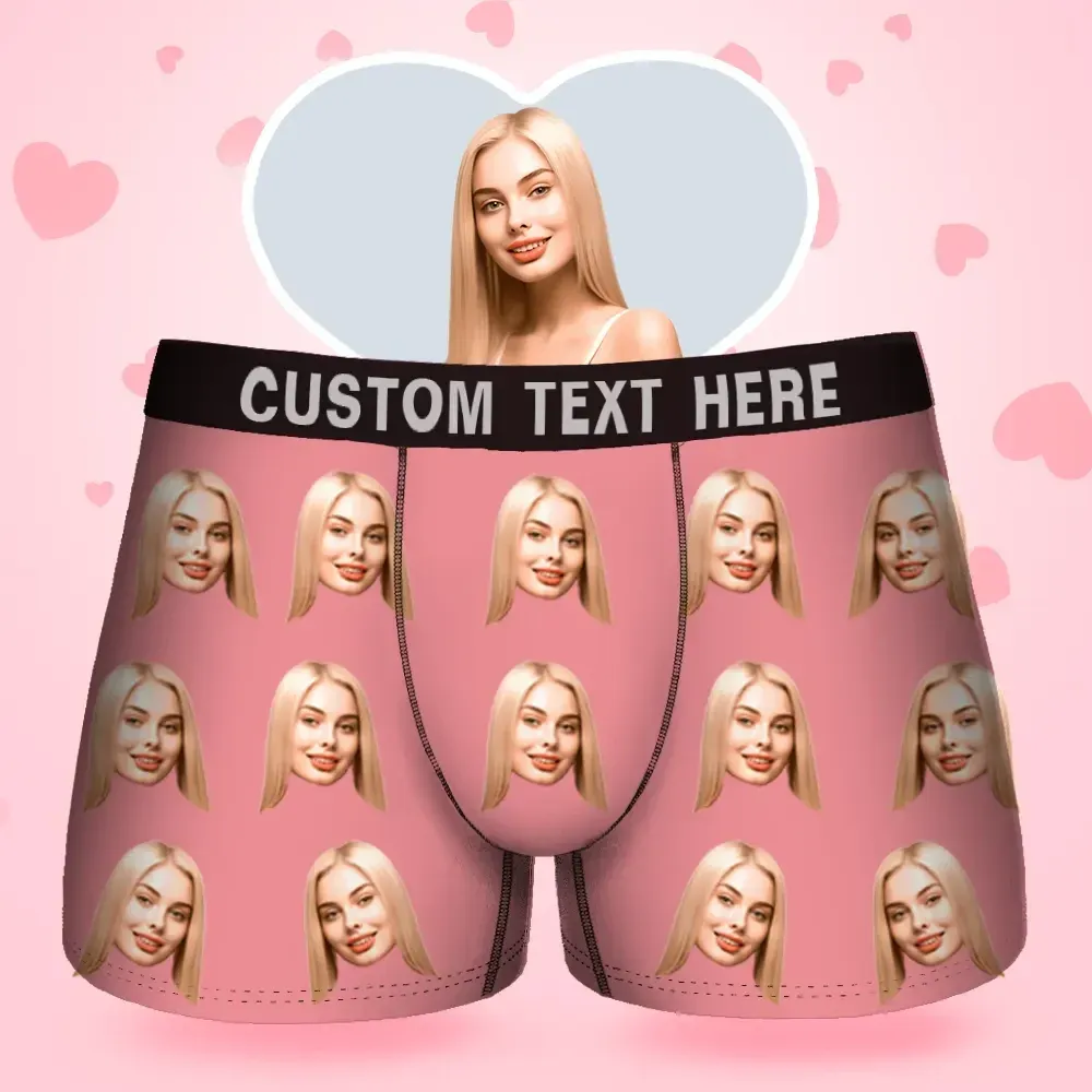 Custom Face Men's Boxer Gift For Boyfriend Style Underwear, Birthday Gifts for Husband, Waistband Text Boxer Gift