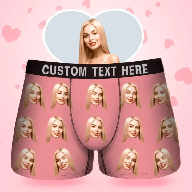 Custom Face Men's Boxer Gift For Boyfriend Style Underwear, Birthday Gifts for Husband, Waistband Text Boxer Gift