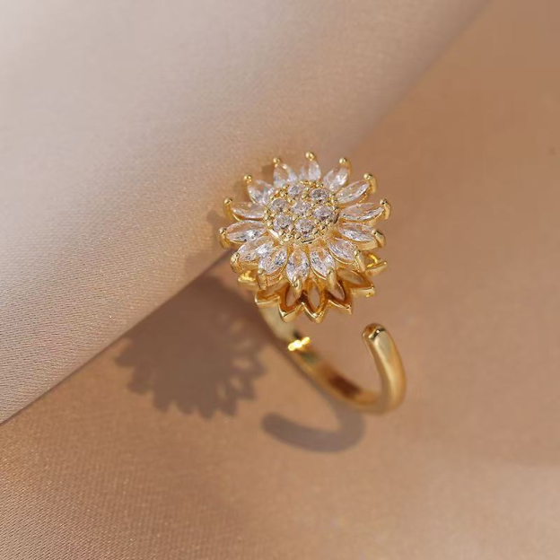 Full diamond sunflower open ring