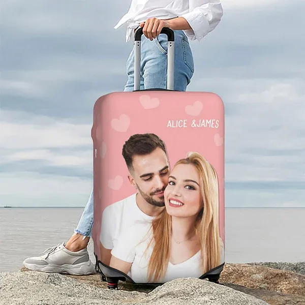 Personalized Character Photo Colorful Luggage Cover with Name Travel Accessories Gift for Travel Lover