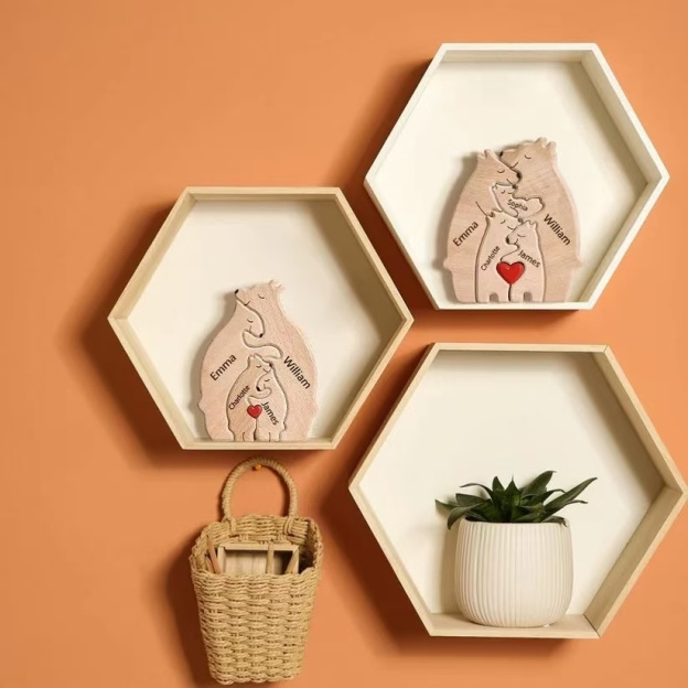 Personalized Wooden Bears Family, Bear Shaped Wood Puzzle with Custom Name- Gift for Mother's Day, Thanksgiving, Christmas