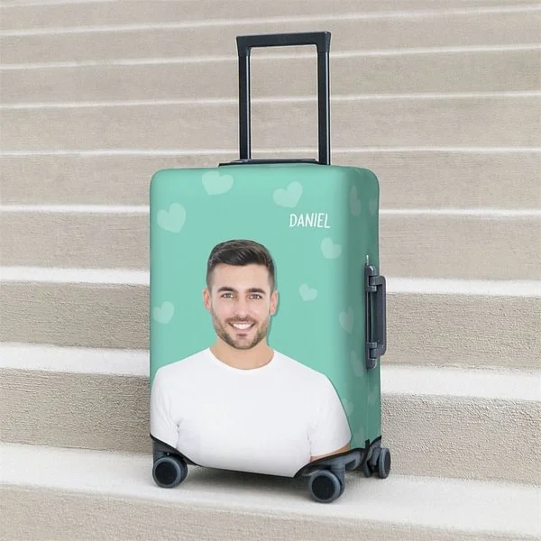 Personalized Character Photo Colorful Luggage Cover with Name Travel Accessories Gift for Travel Lover