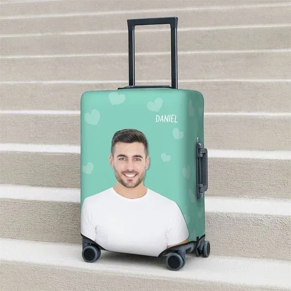 Personalized Character Photo Colorful Luggage Cover with Name Travel Accessories Gift for Travel Lover