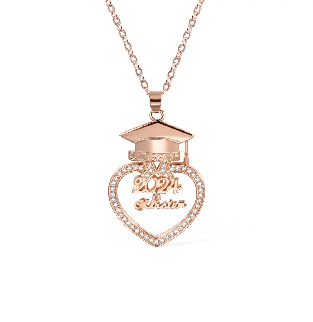 Personalized Graduation Cap Heart Zircon Necklace with Name for Class of 2024 Graduation Gift for Her