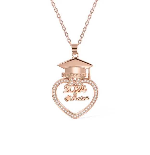 Personalized Graduation Cap Heart Zircon Necklace with Name for Class of 2024 Graduation Gift for Her