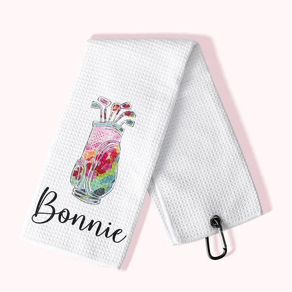 Personalized Colorful Golfing Clubs Golf Waffle Towel Absorb Sweat with Hanging Clip Name Birthday Gift for Golf Lovers