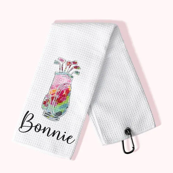 Personalized Colorful Golfing Clubs Golf Waffle Towel Absorb Sweat with Hanging Clip Name Birthday Gift for Golf Lovers