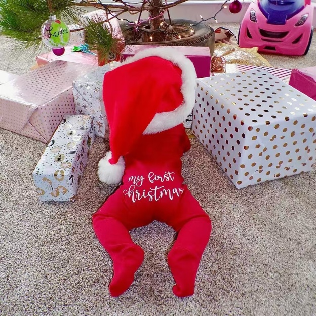 Personalized Baby First Christmas Cozy Soft Long Sleeve Romper