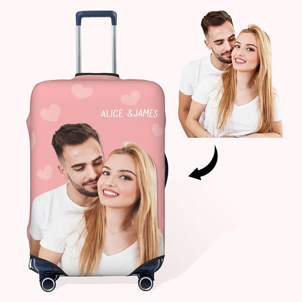 Personalized Character Photo Colorful Luggage Cover with Name Travel Accessories Gift for Travel Lover