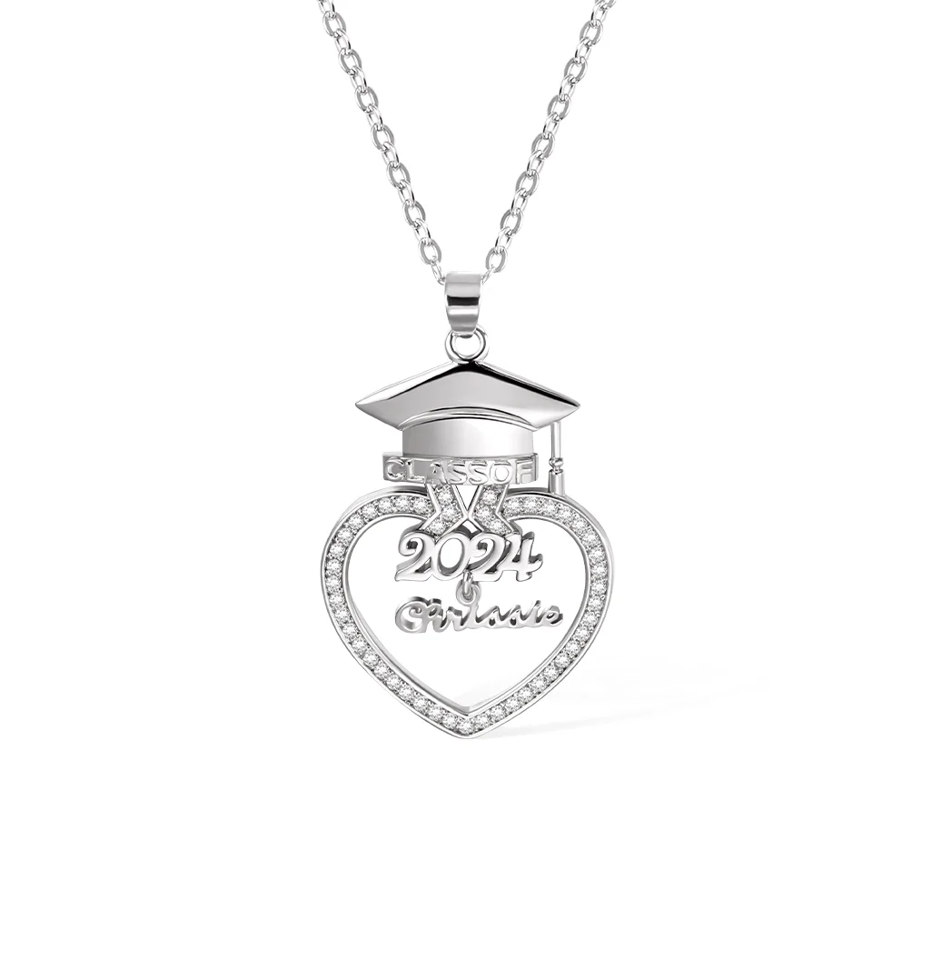 Personalized Graduation Cap Heart Zircon Necklace with Name for Class 