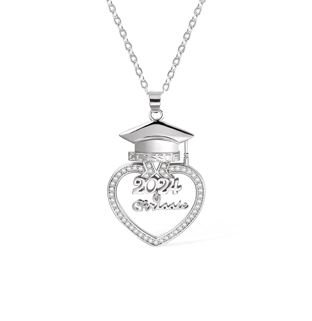 Personalized Graduation Cap Heart Zircon Necklace with Name for Class 