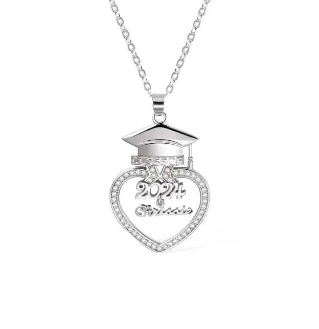 Personalized Graduation Cap Heart Zircon Necklace with Name for Class of 2024 Graduation Gift for Her