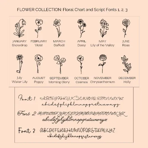 Birth Flower Necklace English Name Necklace Personalized