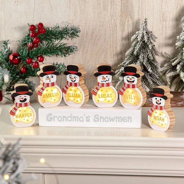 Personalized Snowman Wooden Decoration with LED Light Tabletop Winter Name Block Sign Holiday Party Supplies Christmas Gift for Family
