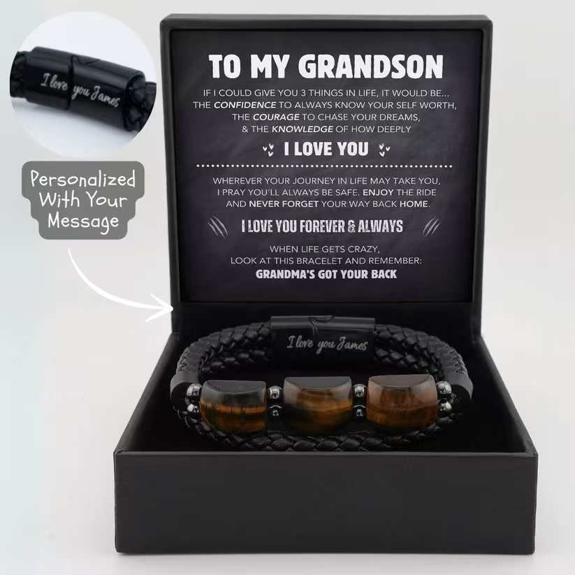 Grandson's Strength & Support Tiger Eye Bracelet