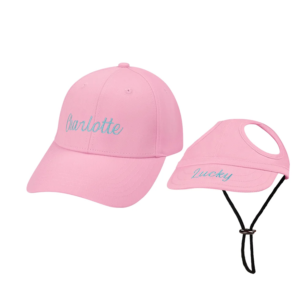 Personalized owner and dog embroidered name cap set, the perfect birth