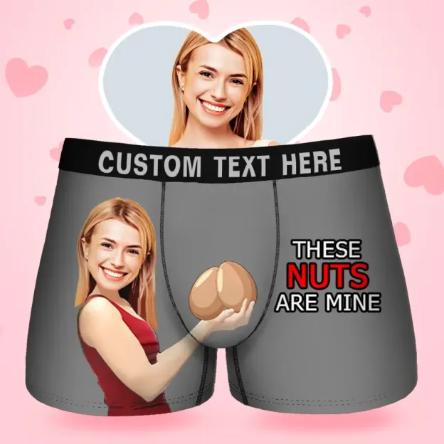 Father's Day Gifts Custom Face Men's Boxer These Nuts Are Mine Style Underwear, Birthday Gifts for Husband, Waistband Text Boxer Gift