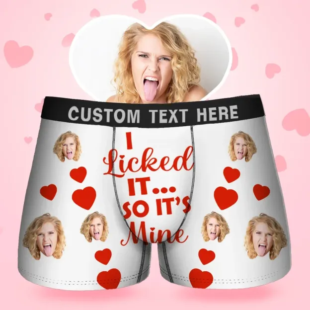 Custom Face Men's Boxer I Licked It Style Underwear, Birthday Gifts for Husband, Waistband Text Boxer Gift