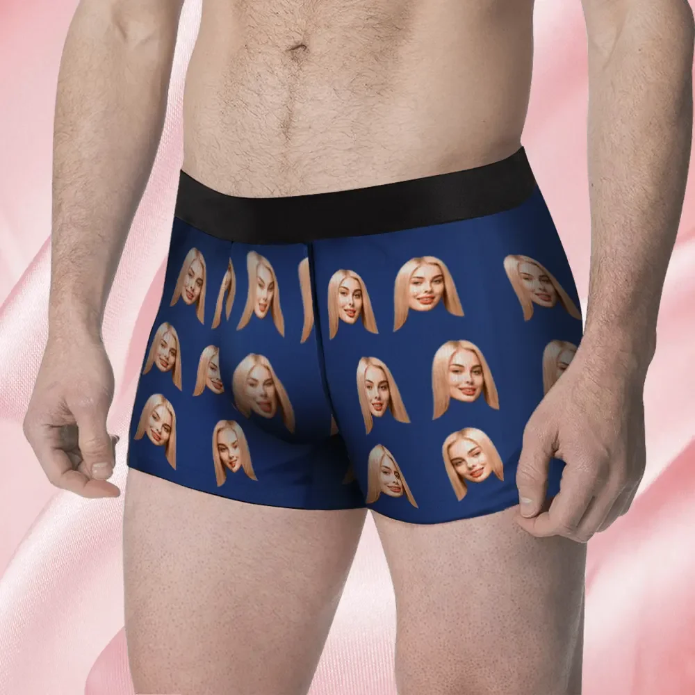 Custom Face Men's Boxer Gift For Boyfriend Style Underwear, Birthday Gifts for Husband, Waistband Text Boxer Gift