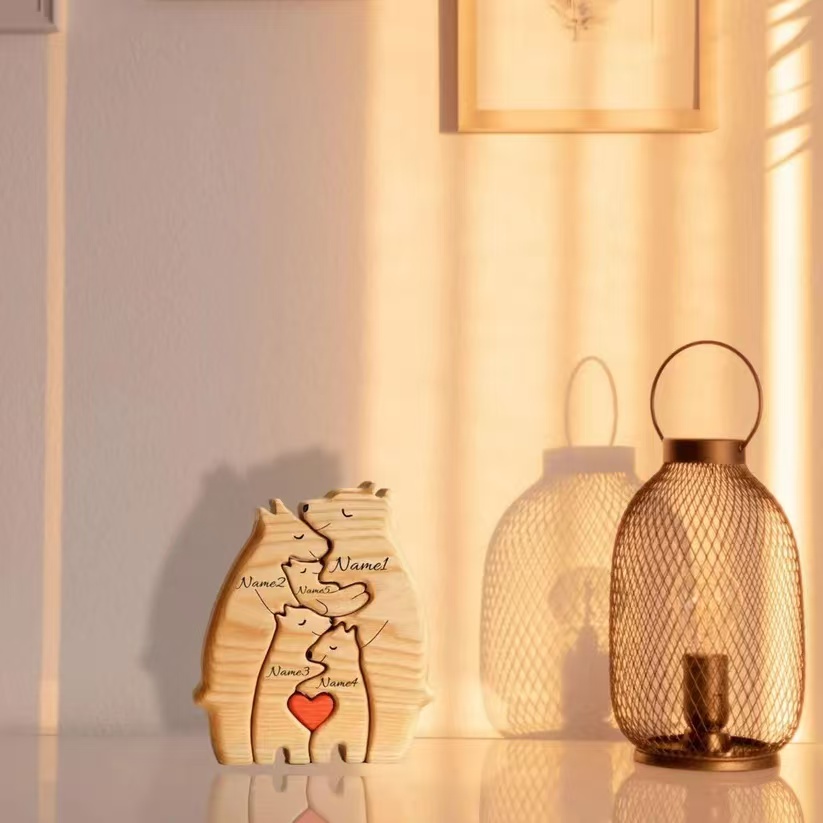 Personalized Wooden Bears Family, Bear Shaped Wood Puzzle with Custom Name- Gift for Mother's Day, Thanksgiving, Christmas